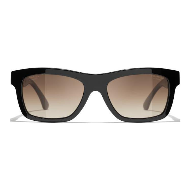 CHANEL Metal Acetate Square Sunglasses Unisex Black