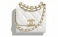 CHANEL 22K Autumn And Winter Litchi Cow Leather Mouth Cover Bag Shoulder Bag Crossbody Clutch Regular Women's White