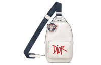 DIOR × SHAWN Collaboration Grained Calfskin Sling Bag Shoulder Bag Crossbody Bag Men's White