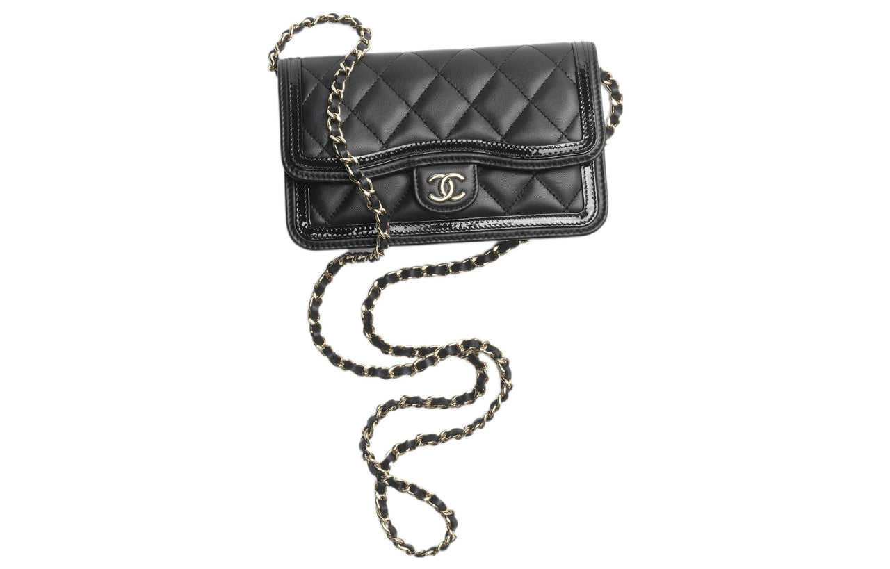 CHANEL Lambskin Patent Leather Calfskin Crossbody Bag Shoulder Bag Women's Black