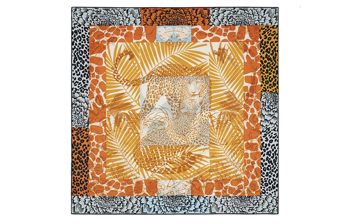 HERMES Silk Scarves Women's Orange/Black