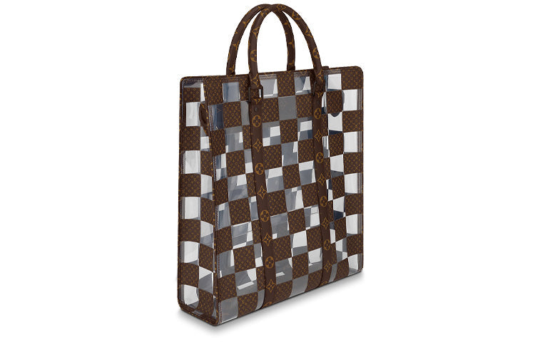 LOUIS VUITTON Sac Plat Canvas Tote Bag Shopping Bag Shoulder Bag Crossbody Bag Handbag Regular Men's Brown