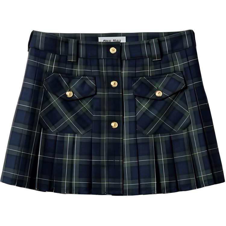 MIU MIU Pleated Tartan Miniskirt