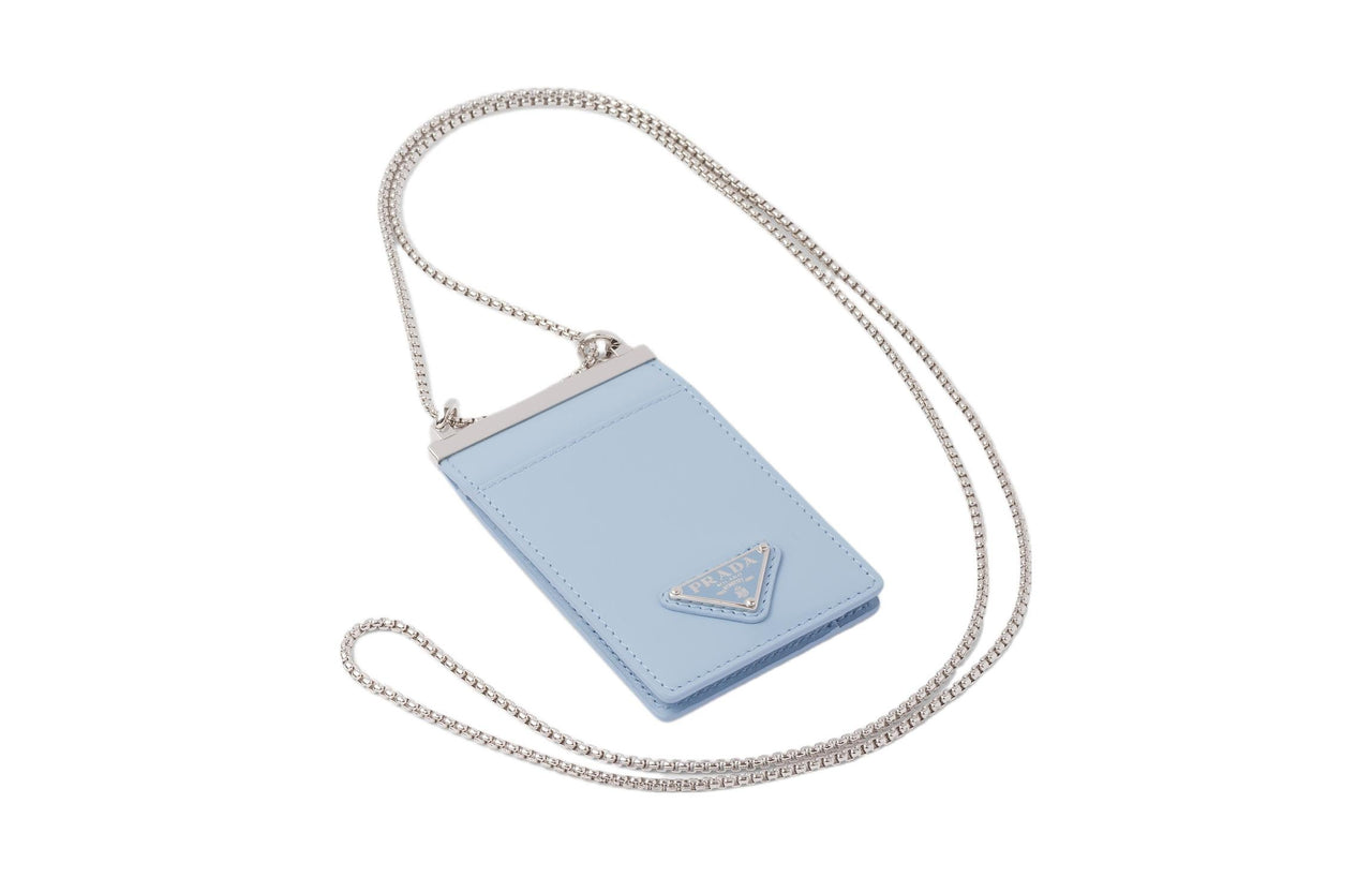 PRADA Brushed Leather Card Holder Women's Light Blue
