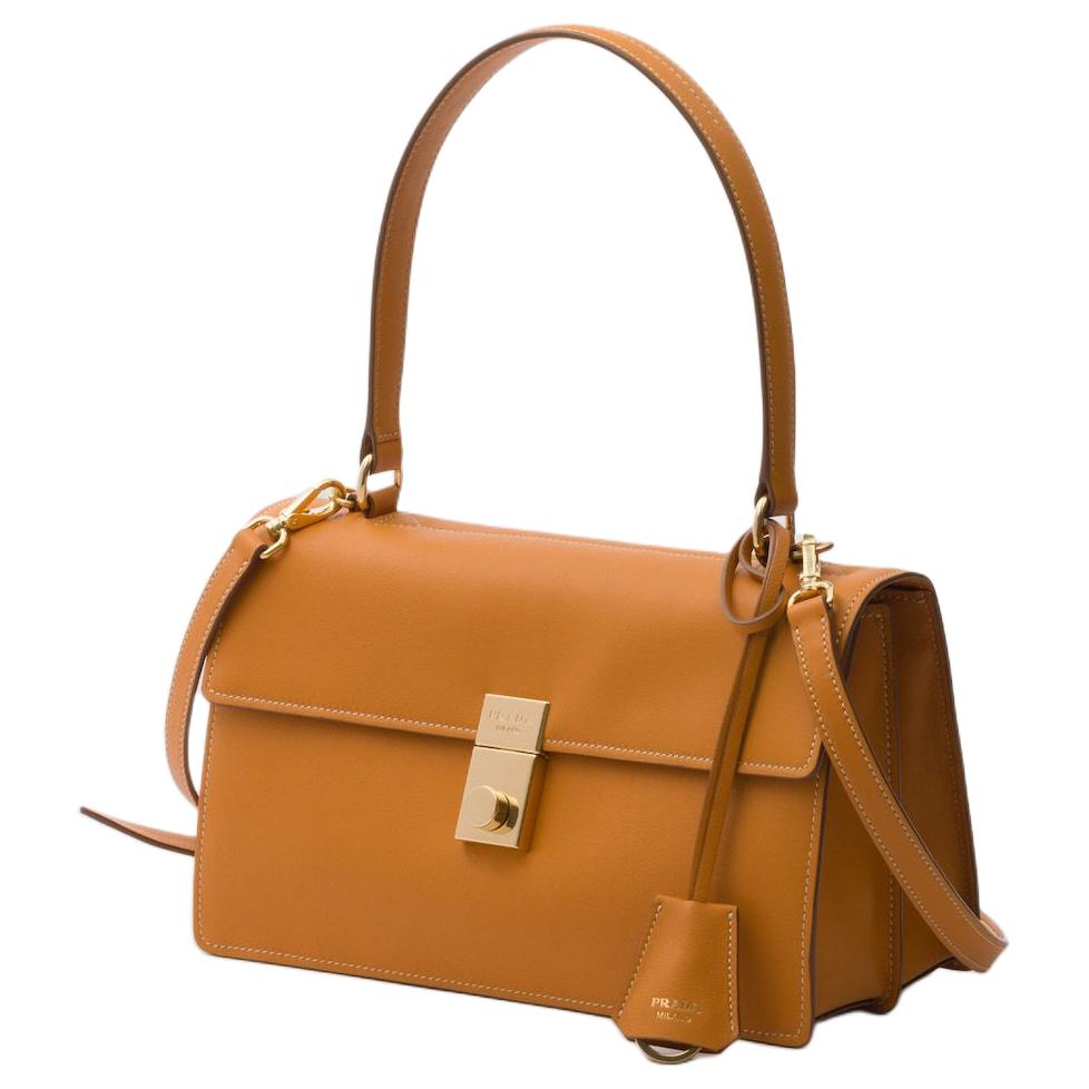 PRADA Calfskin Shoulder Bag Crossbody Bag Handbag Medium Size Women's Amber
