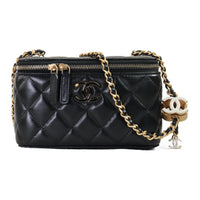 CHANEL Shiny Lambskin Makeup Bag Women's Black