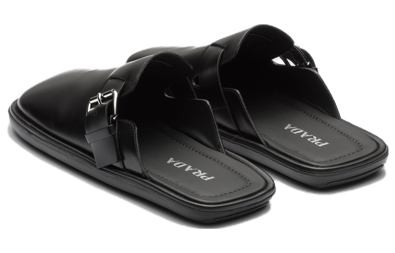 PRADA Rubber Sole Abrasion Resistant Closed Toe Slippers Men's Black