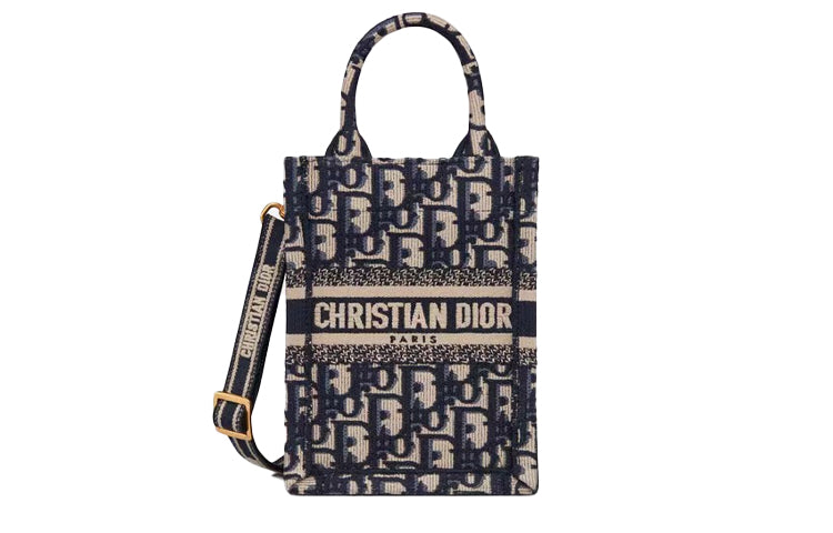 DIOR BookTote Canvas Sheet Music Bag Smartphone Pocket Totes Shopping Bag Crossbody Handbag Mini Women's Blue