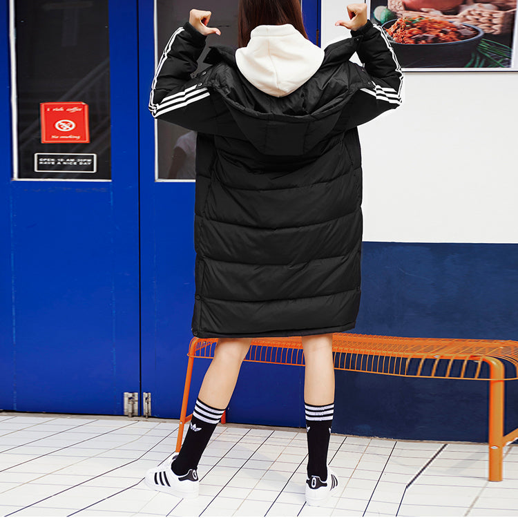 adidas Stay Warm hooded mid-length Down Jacket Couple Style Black AA6784