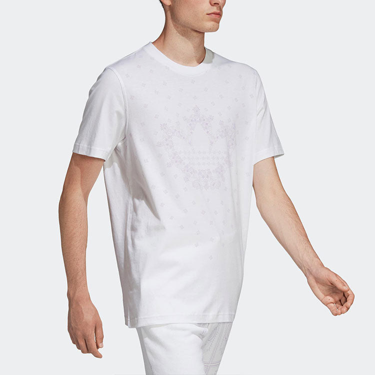 Men's adidas originals Bandana Trefoil Pattern Logo Printing Round Neck Short Sleeve White T-Shirt DX3651