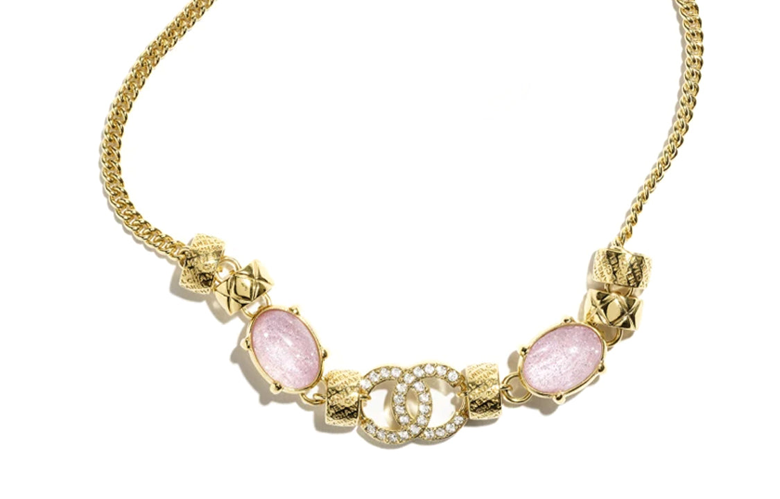 CHANEL Metal Artificial Pearl Rhinestone Pearl Crystal Necklaces Women's Gold