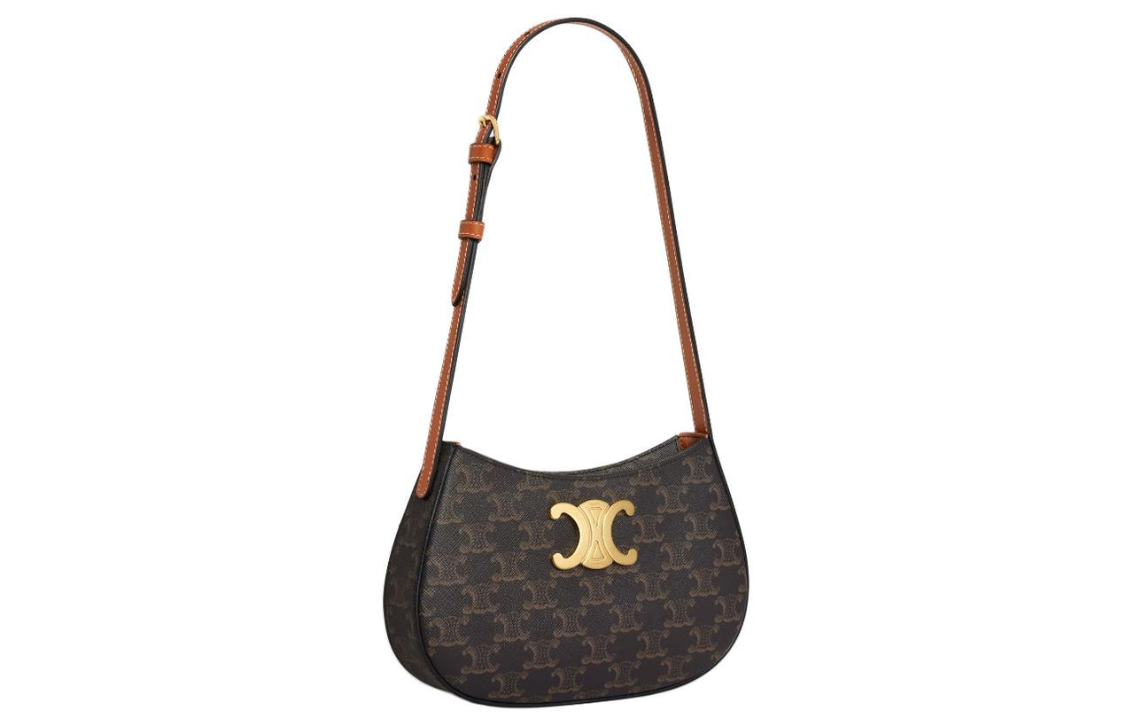 CELINE Canvas With Calfskin Handbag Shoulder Bag Medium Size Women's Brown & Black