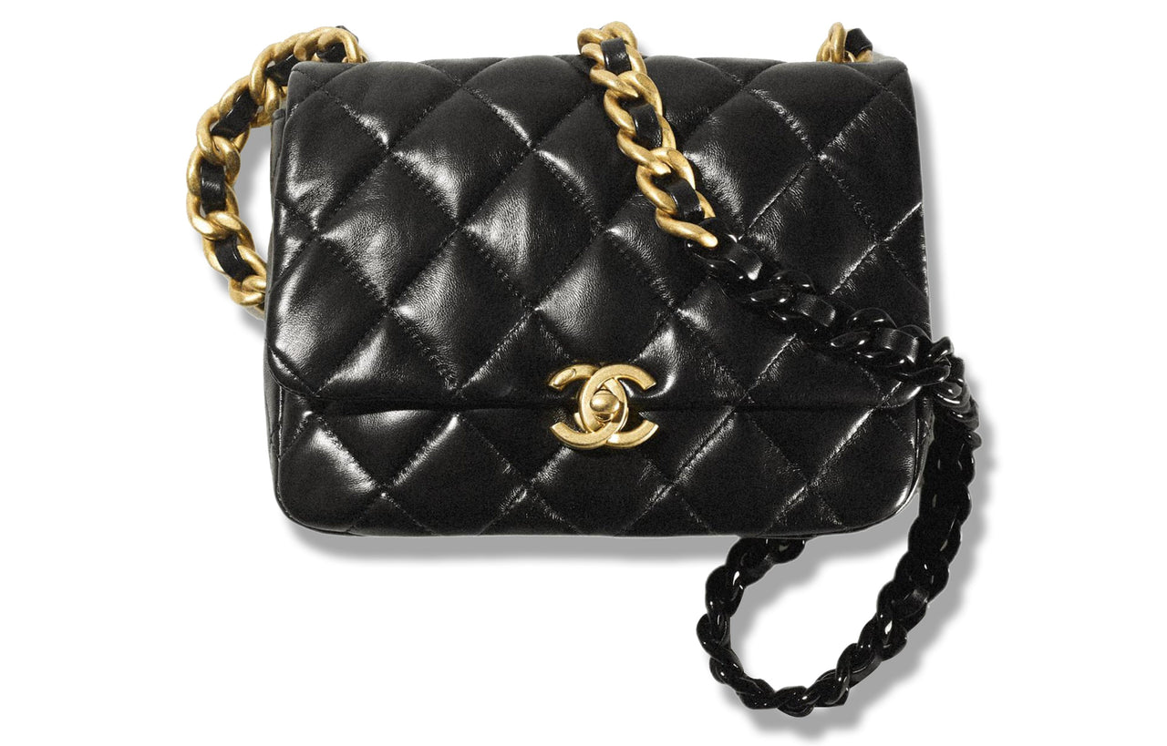 CHANEL Sheepskin Flap Bag, Shoulder Bag, Crossbody Bag Small Size Women's Black