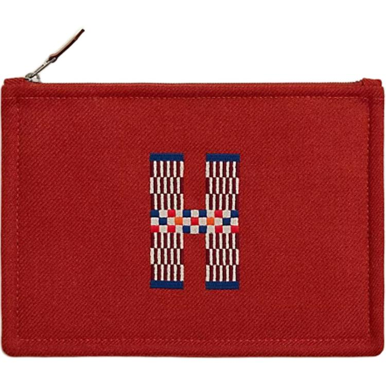 HERMES Flat H Natte Cotton Clutch Small Size Women's Red Brown