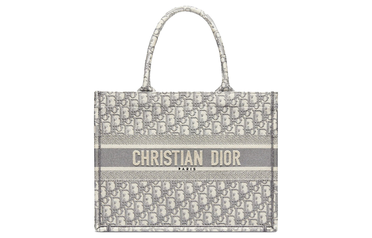 DIOR Medium DIOR Book Tote Ecru And Gray DIOR Oblique Embroidery