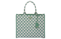 PRADA Symbole Fabric With Leather Tote Bag Shopping Bag Handbag Large Size Women's Sage Green With White Agate Accents