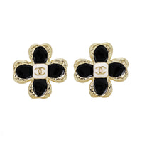 CHANEL Colored Glaze Stud Earrings Women's Black