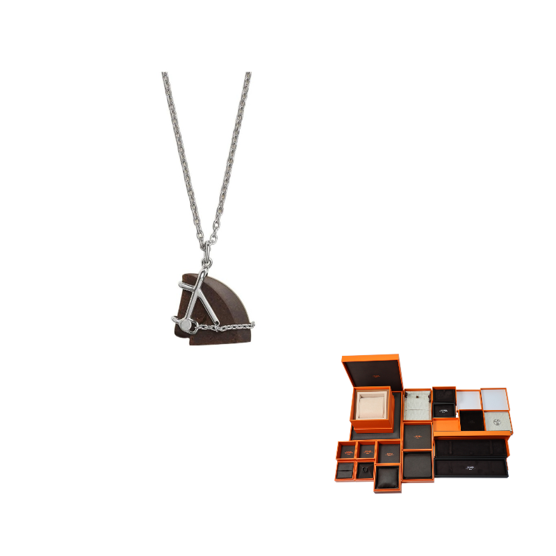 HERMES Cheval Metal Necklaces Unisex Silver