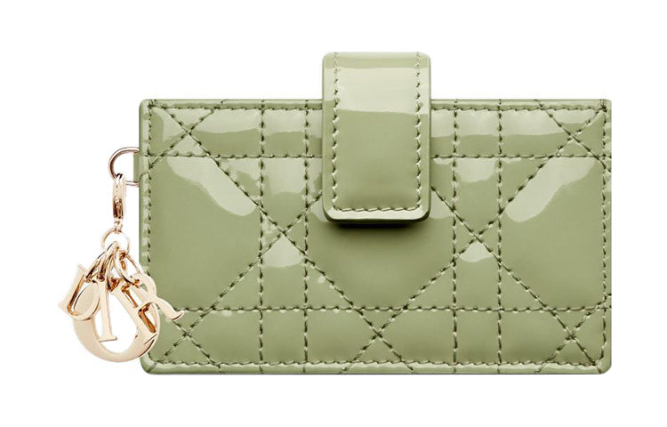 DIOR Lady Dior Patent Leather Calfskin Card Holder Card Holder Regular Women's Green