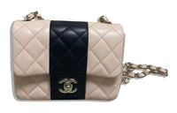 CHANEL Classic Flap CF Calfskin Chain Shoulder Bag Crossbody Bag Mini Women's Pink With Dark Blue