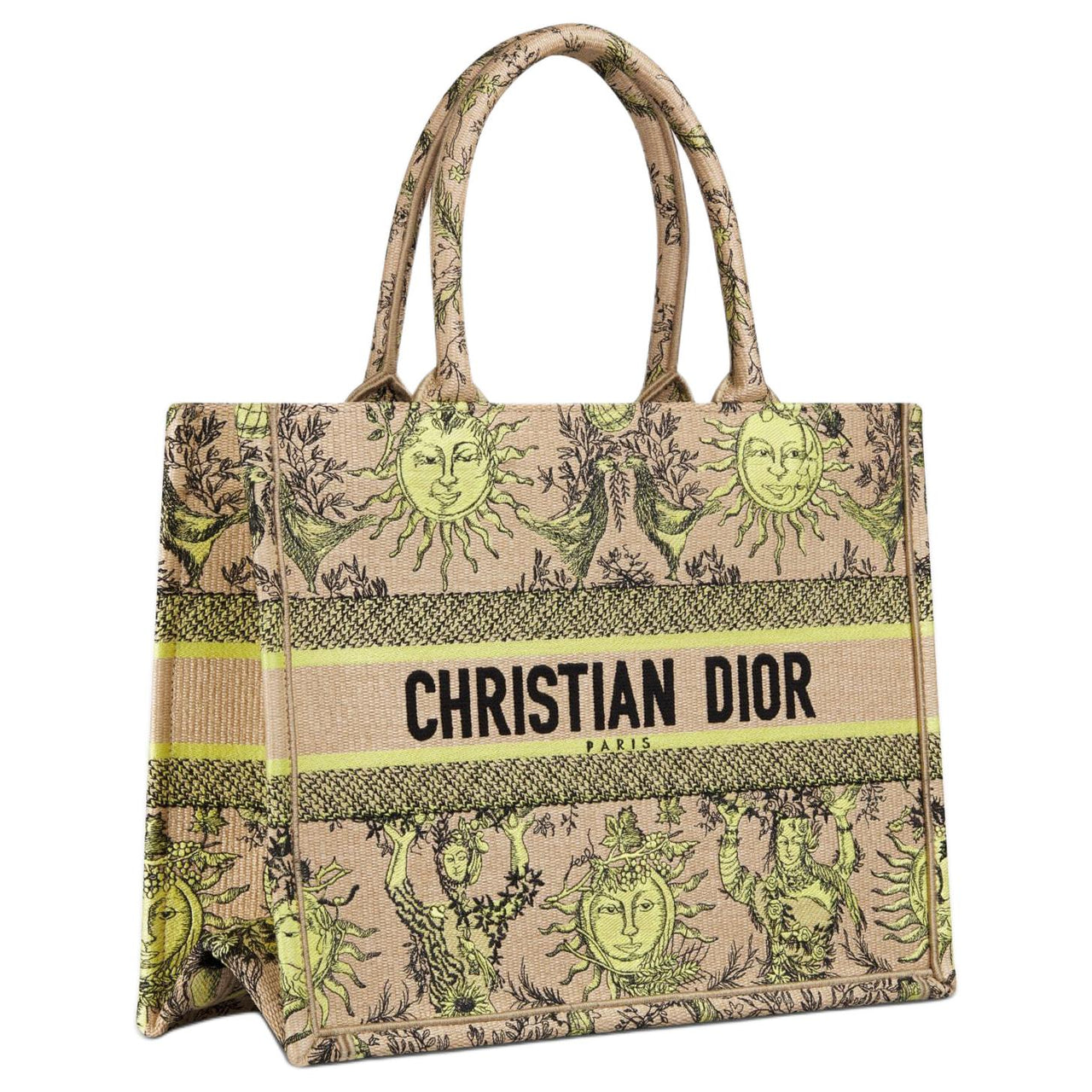 DIOR BookToteDIORIVIERA Embroidery Tote Bag Shopping Bag Handbag Medium Size Women's Lemon