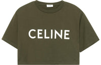 CELINE SS22 Women's Logo Jersey Cropped Crewneck T-Shirt 'Deep Khaki'