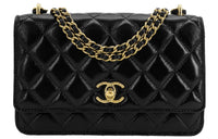CHANEL 23C Early Spring Leather Lip Cover Bag Small Square Bag Shoulder Bag Crossbody Bag Women's Black