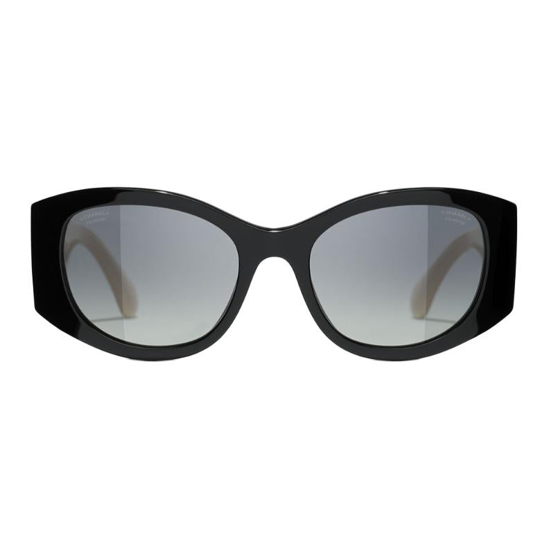 CHANEL Acetate Oval Sunglasses Unisex Black