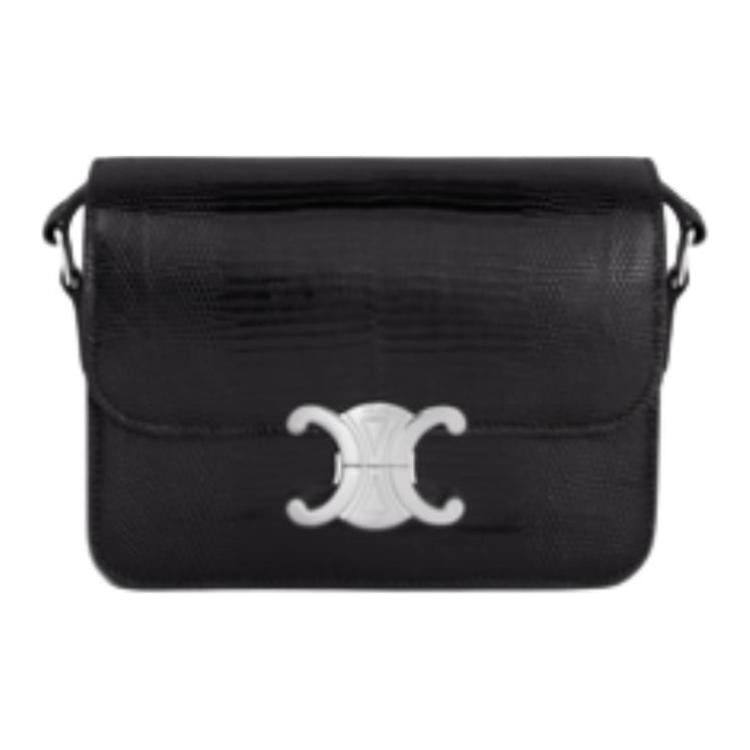 CELINE Lizard Skin Crossbody Bag Shoulder Bag Women's Black