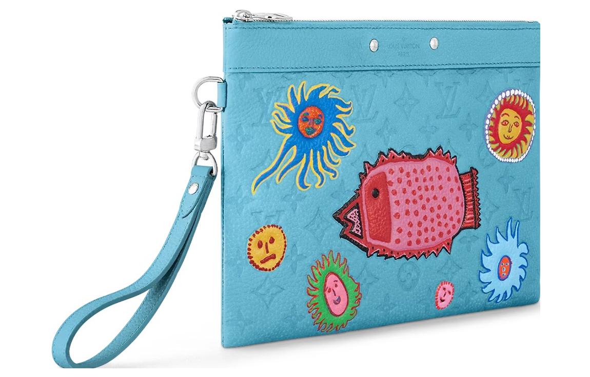 LOUIS VUITTON Yayoi Kusama Collaboration Pochette To-Go Leather Clutch Regular Men's Blue