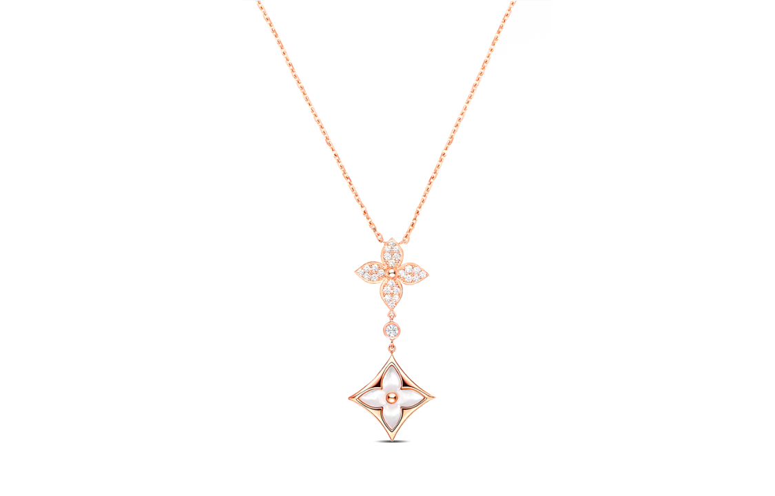 LOUIS VUITTON Color Blossom Double Star Pendant Pink Gold White Mother-of-Pearl And Diamonds