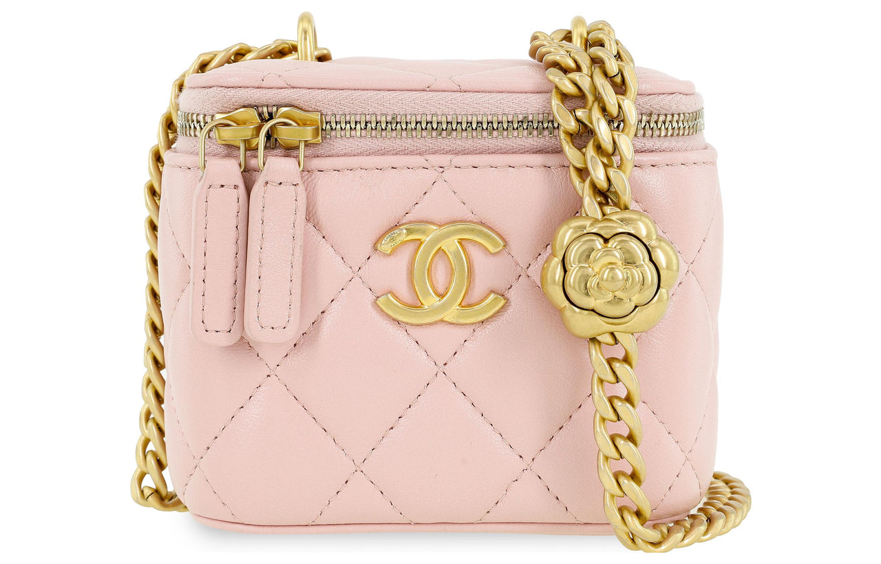 CHANEL Sheepskin Square Box Shoulder Bag, Crossbody Bag Small Size Women's Pink