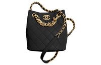 CHANEL Lambskin Bucket Bags Shoulder Bag Crossbody Bag Small Size Women's Black