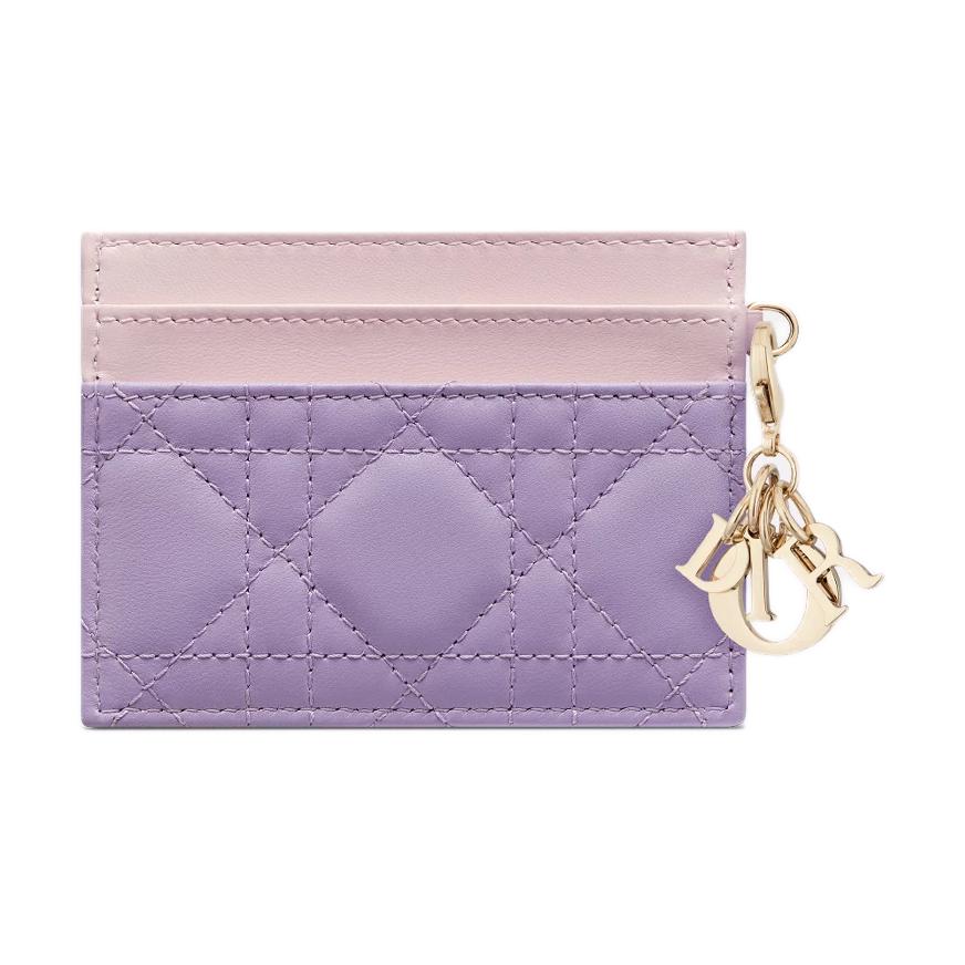 DIOR Lady Dior Lambskin Card Holder Women's Light Pink With Light Purple Accents