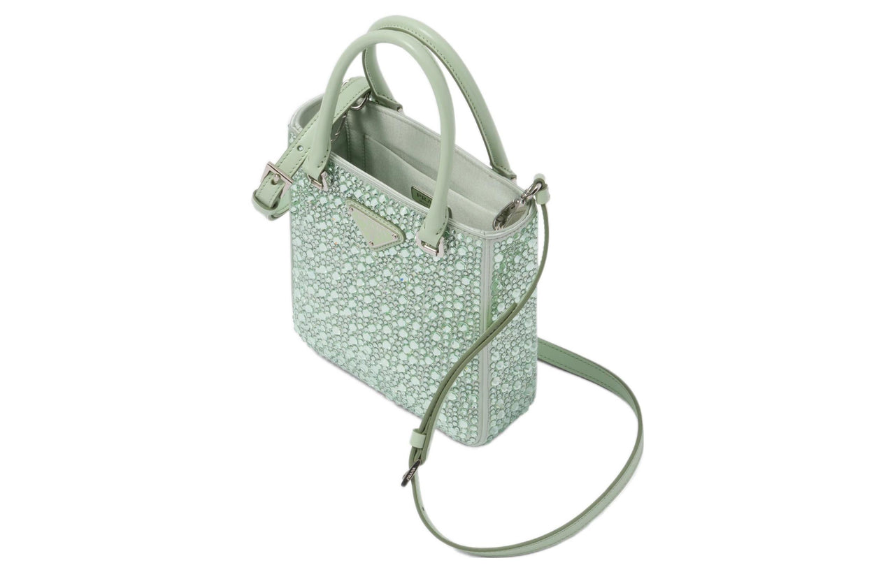 PRADA Fabric Tote Bag Shopping Bag Shoulder Bag Crossbody Bag Handbag Small Size Women's Aqua Green