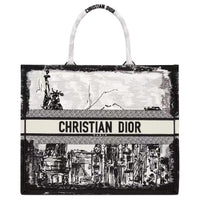 DIOR Embroidery Tote Bag, Shopping Bag, Handbag Tubas Women's Black White