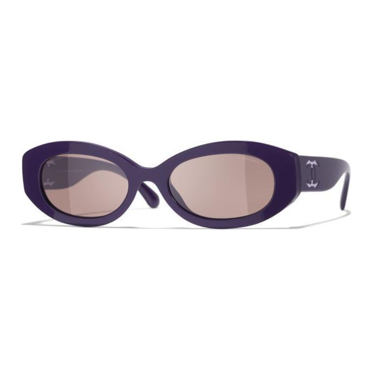 CHANEL Nylon Acetate Oval Sunglasses Unisex Purple