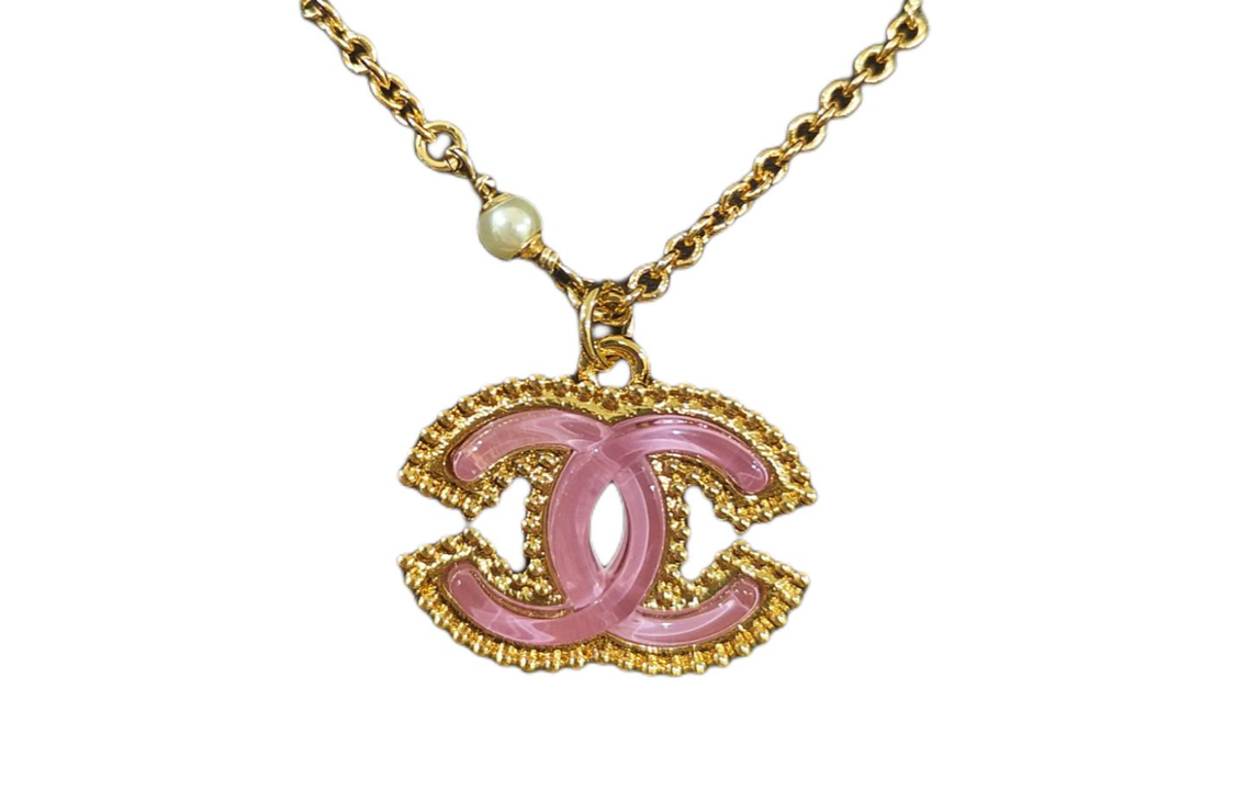 CHANEL Metal Resin Glass Necklaces Women's Gold