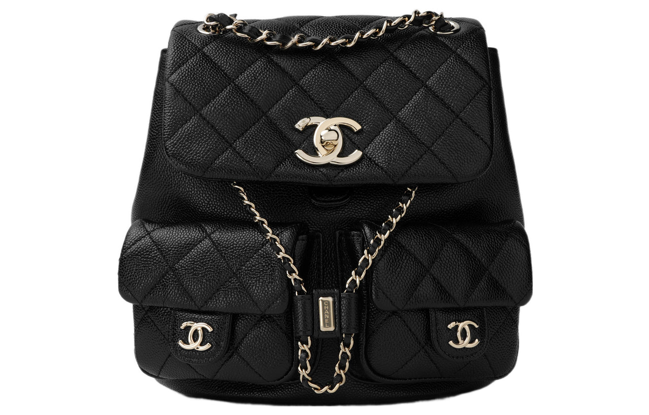CHANEL Duma Litchi Grain Cow Leather Backpack Medium Size Unisex Black