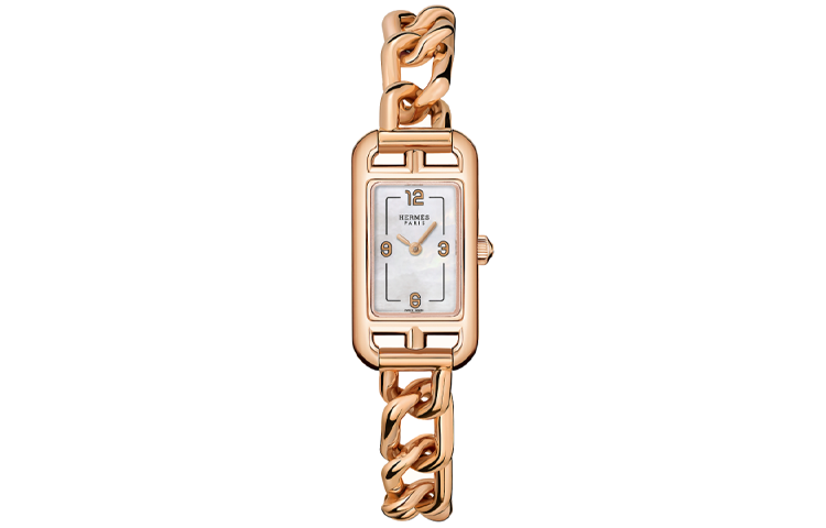 HERMES Nantucket Wrist Watch Quartz Movement 18K Rose Gold Strap Mother-of-Pearl Color Watch Dial Women's Watch