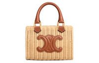 CELINE Wicker With Calfskin Shoulder Bag, Crossbody Bag, Handbag Small Size Women's Natural & Tan