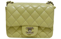 CHANEL Sheepskin Square Chubby Coin Purse Clutch Crossbody Bag Mini Women's Yellow