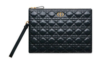 DIOR Caro Patent Leather Calfskin Handbag Clutch Large Size Women's Blue Black