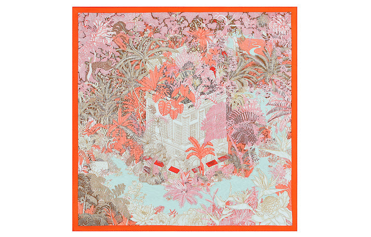 HERMES Faubourg Silk Scarves Women's Orange