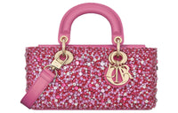 DIOR Lady D-JOY Rhinestone Embroidered Satin Shoulder Bag Crossbody Bag Handbag Small Size Women's Pink