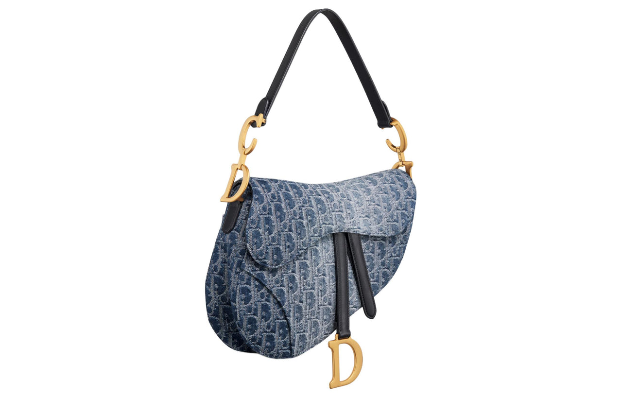 DIOR Saddle Jacquard Denim Saddle Bag Shoulder Bag Crossbody Bag Handbag Women's Blue