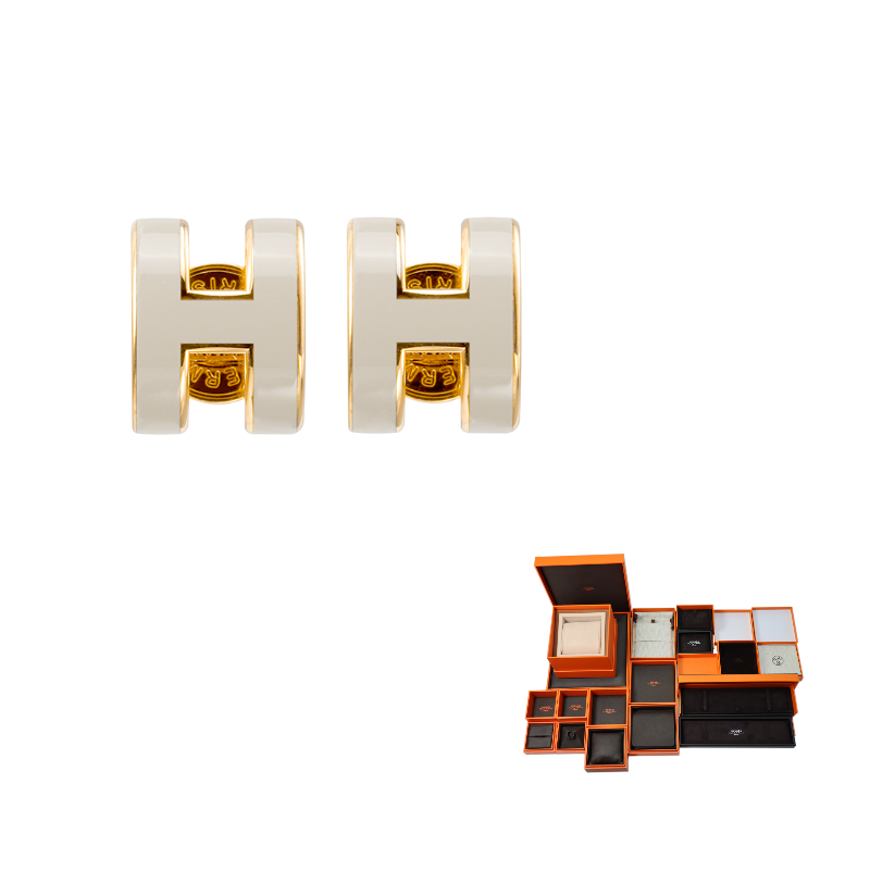 HERMES Gold Plated Stud Earrings Women's