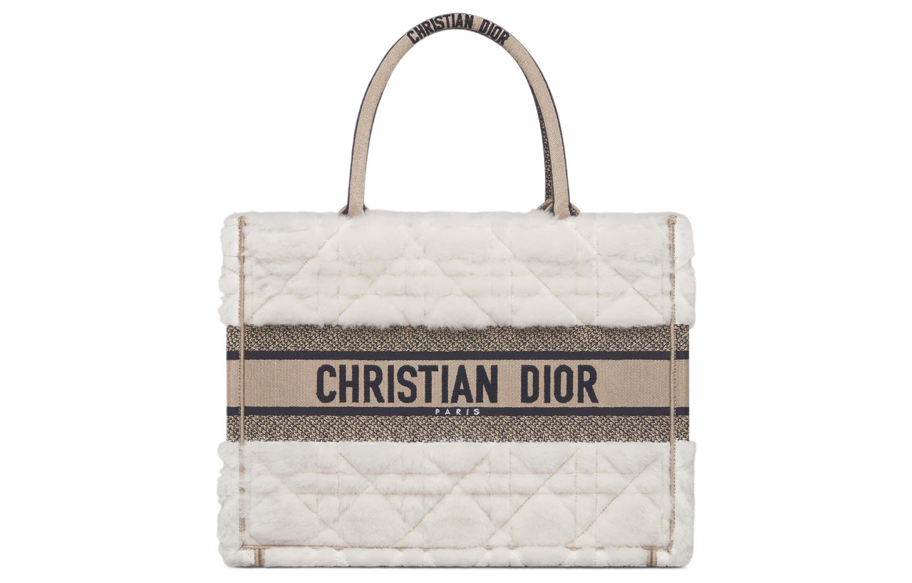 DIOR BookTote Wool Tote Bag Shopping Bag Handbag Medium Size Women's Ice White