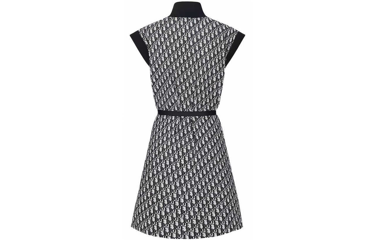 DIOR Belted Dress Technical Taffeta Jacquard With Sleeveless Dress Women's Marine Blue