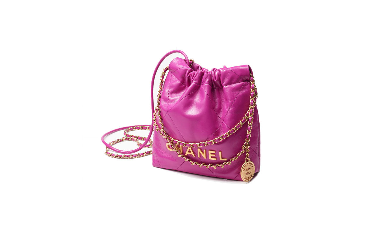 CHANEL 22Bag Shiny Calfskin Bucket Bags Shoulder Bag Crossbody Bag Mini Women's Rose Red